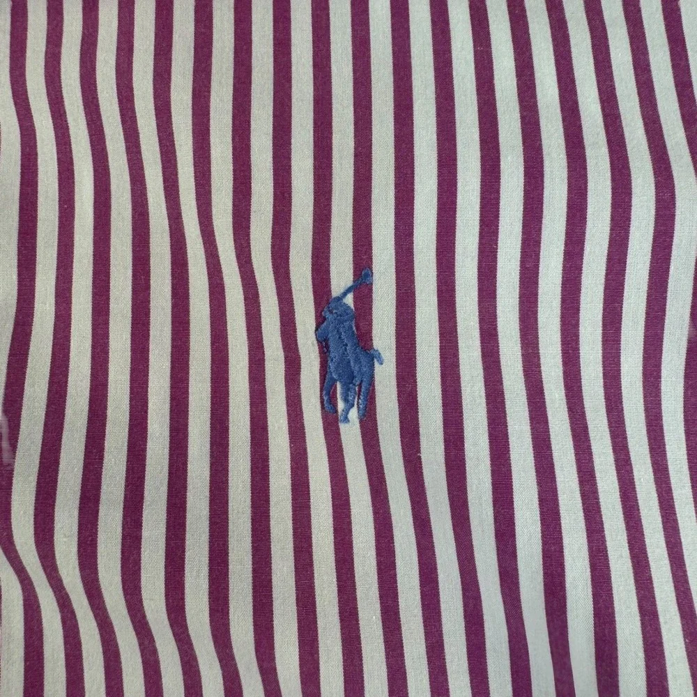Polo Ralph Lauren Mens Large Custom Fit Striped Button Down Shirt Purple White